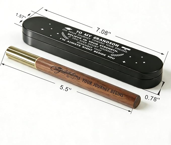 Grandson Graduation Gifts 2026 | Laser Engraved Wooden Pen Gift Set | Grandson Graduation Gifts | Engraved Wooden Pen Gift Set with Inspirational Message for High School College Graduation