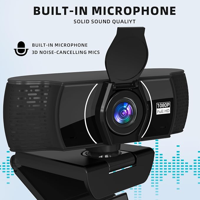 PEATOP Full HD Webcam for PC 1080P with Microphone,Computer Webcam 110° Field of View Streaming Camera with Cover Tripod Auto Light Correction Webcams for Zoom,Video Call, Skype,Teams