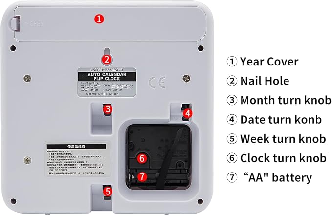 Retro Modern 9.45 Inches Calendar Day Date Flip Desk Wall Clock (Black)(No Battery Included) (Ivory)