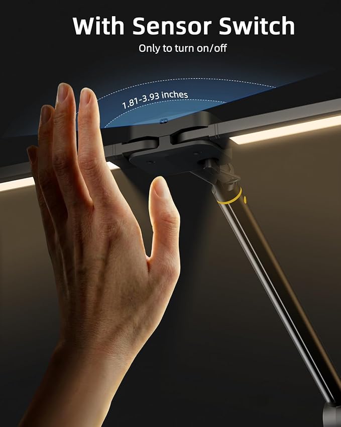 LED Desk Lamp for Home Office, Sensor Switch, 270° Rotatable & Extendable Aluminum Alloy Arm Desk Light, 24W Dimmable 3 Color Modes Eye-Caring Dual Lamp Head Monitor Reading Study Task