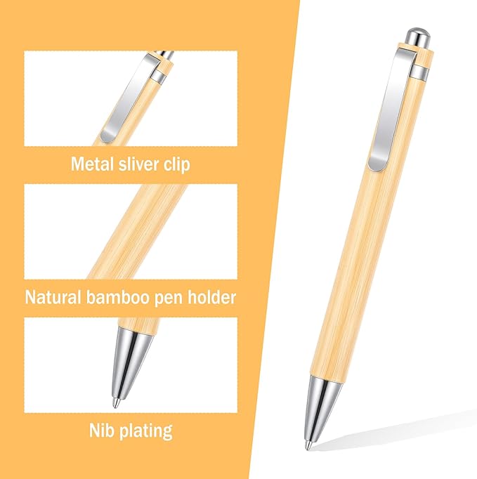100 Pcs Bamboo Pens Bulk, Wooden Retractable Ballpoint Pens with Engraving for Customizable Gifts, Office Supplies and Writing