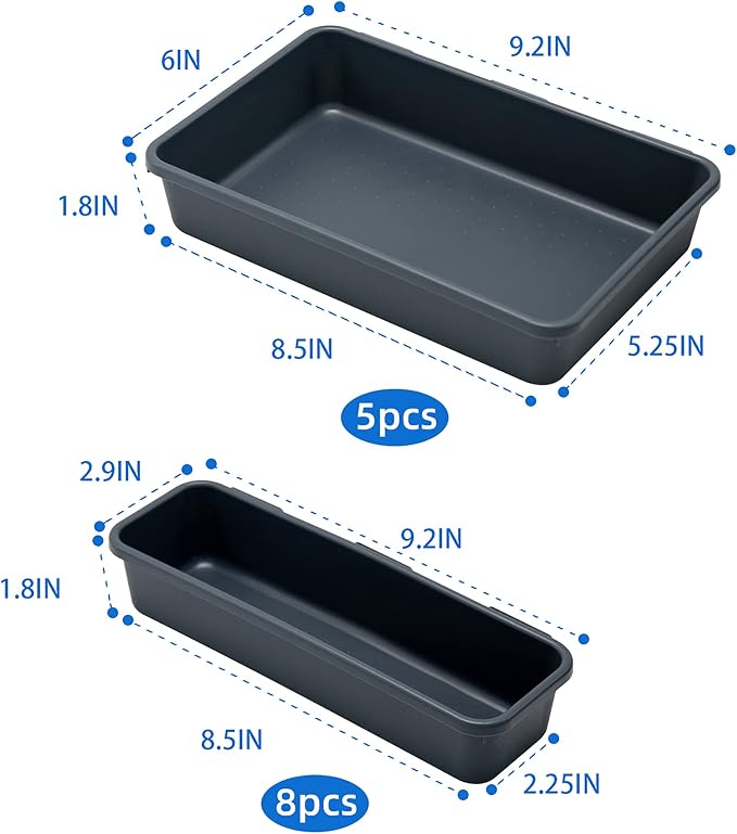 Gonice 13 PCS Drawer Organizer Tray, Interlocking Office Desk Drawer Storage, Black Plastic Organizer Bins for Office Supplies and Tools, Desk Drawer Organizer for Bathroom and Kitchen
