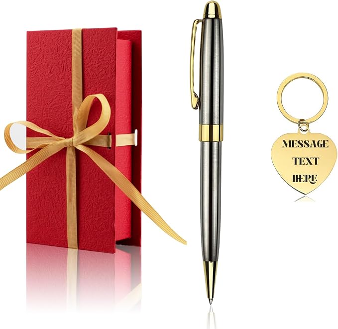 Yastar Personalized Ballpoint Pen with Custom Keychain, Stainless Steel Fancy Pens Engraved with Your Name Logo or Message, Phone Number Black ink Perfect for Souvenir Gift, Colleague, Friends