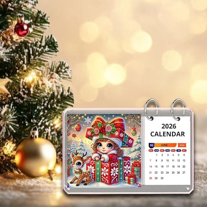 2026 Standing Desk Calendar DIY Diamond Art Painting Monthly Flip Desktop Calendar Mosaic Kits Acrylic Tabletop Calendars Diamond Art Craft Supplies Planner for Office Home Decor-Gift