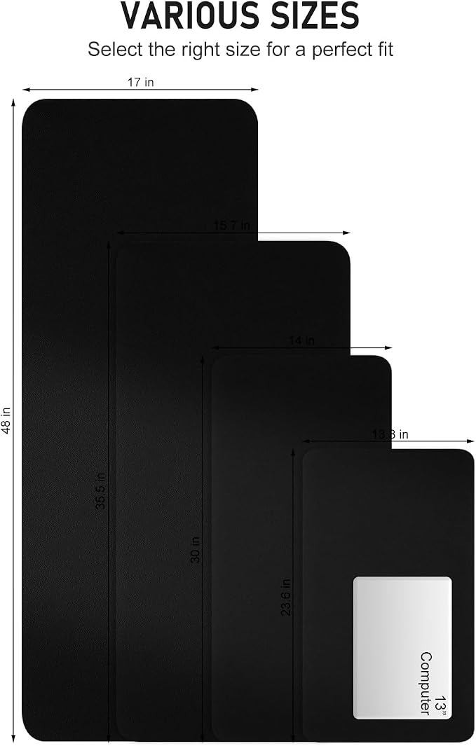 Desk Pad, 48" x 17" PU Leather Non-Slip Desk Mat Large Mouse Pad for Desktop, Waterproof Laptop Computer Writing Mat for Office, Home, Work, Gaming, Black