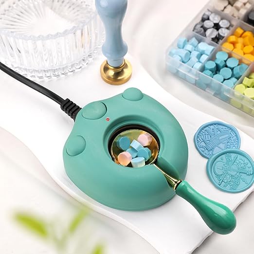 Electric Green Wax Seal Warmer with Spoon and Tweezers - Great Tool for DIY Wax Seals and Stamps