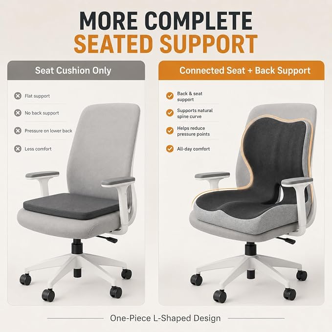 Ergonomic Memory Foam Seat Cushion for Tailbone Pain Relief, Suitable for Office Home Chair, Car and Wheelchair (Black & Gray(Oversized))