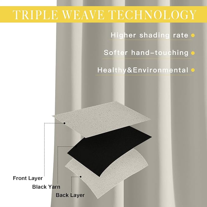 NICETOWN Room Darkening Natural Curtain for Bedroom, Grommet Thermal Insulated Thermal Curtain Light Blocking Window Treatment Sound Reducing for Kitchen, 1 Panel, W46 x L63