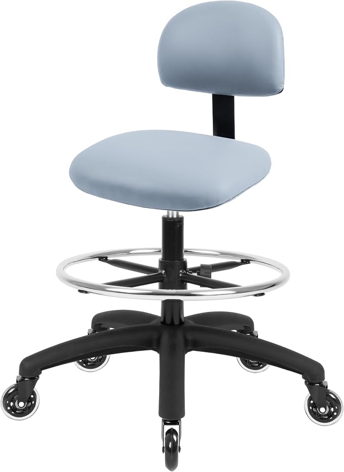 FSS Series Square seat Tall (25"-35") seat Height Chair. Vinyl-for Office, Garage, Desk, Shop, Computer, Doctor, Medical, Easy to Clean! 18" Footring (Gray, Tall, Rubber Roller Casters)