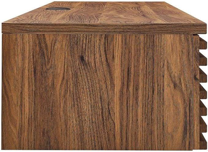 Pemberly Row Wall Mount Office Desk, 60 in Wide Particleboard and Wood, Walnut Finish, Pull-Out Keyboard Tray, Cable Management, Full-Extension Glide Drawers, Mid-Century Style for Home Office or