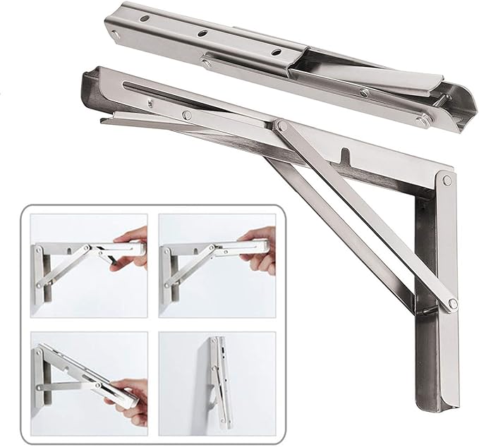CLT 20'' Folding Shelf Brackets Max. Load 440 lb, Heavy Duty Stainless Steel DIY Wall Mounted Shelf Bracket Space Saving for Table Work Bench, Pack of 2
