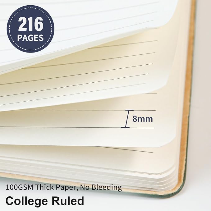 TSFPapier Lined Journal Notebook for Work College Ruled Note Book 5.79"x8.27" A5 PU Leather Daily Journaling 216 Pages for Women Men Writing Home School Supplies Business (A5 Lined 216pages, 2 Pack-Darkblue/Darkgreen)