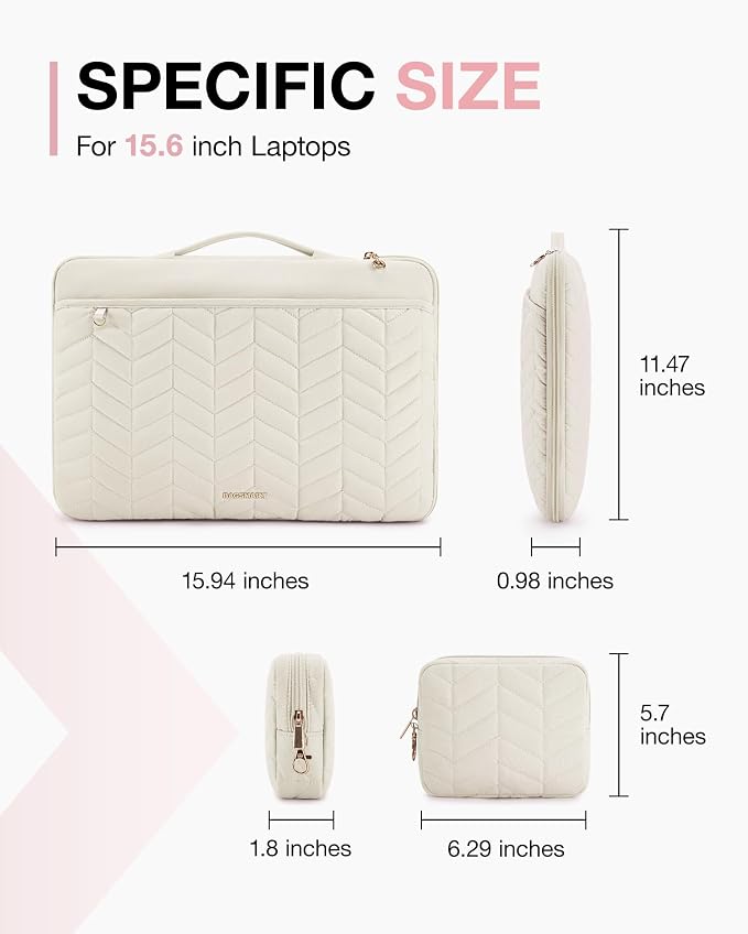 BAGSMART Laptop Case with Handle, Puffy Padded Laptop Bag Sleeve for Women, Portable MacBook Air/Pro Computer Case, 15-16 inch, Beige