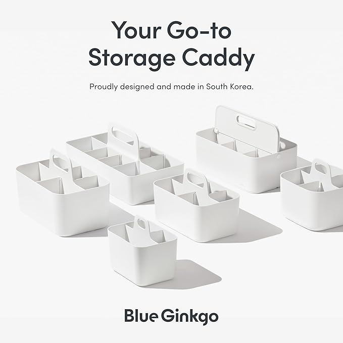 BLUE GINKGO Stackable Organizer Caddy, Long, Grey, Made in Korea | Portable. Adjustable. Home, Office & School Storage.