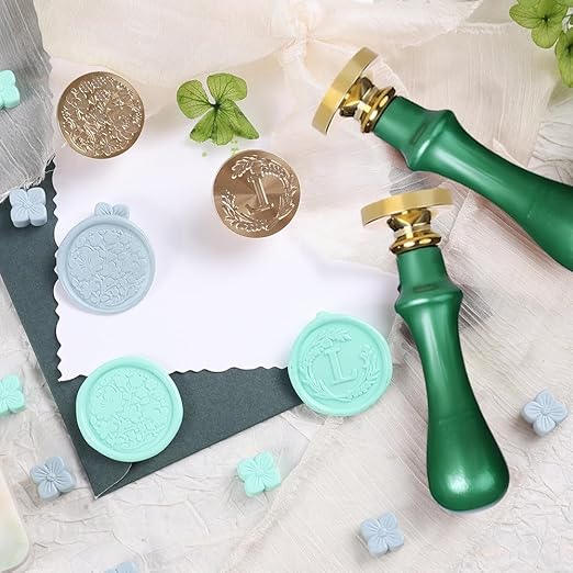 Elegant Initial L Wax Seal Kit,2pcs Exquisite Brass Stamp Heads with Eucalyptus & Flower Designs Ideal for Wedding Invitations Gift Wraps Envelopes and Christmas Cards (Alphabet L Kit)