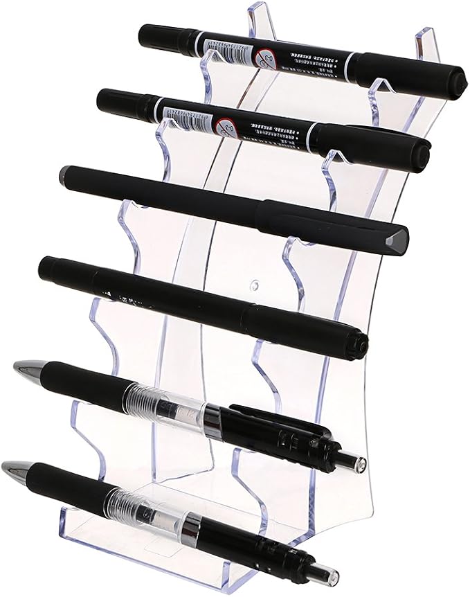 Hipiwe Acrylic Pen Holder Display Stand Makeup Brush Organizer, 2Pcs 6-Slot | Clear Nail Brush Eyebrow Fountain Pen Display Rack (Pack of 2)