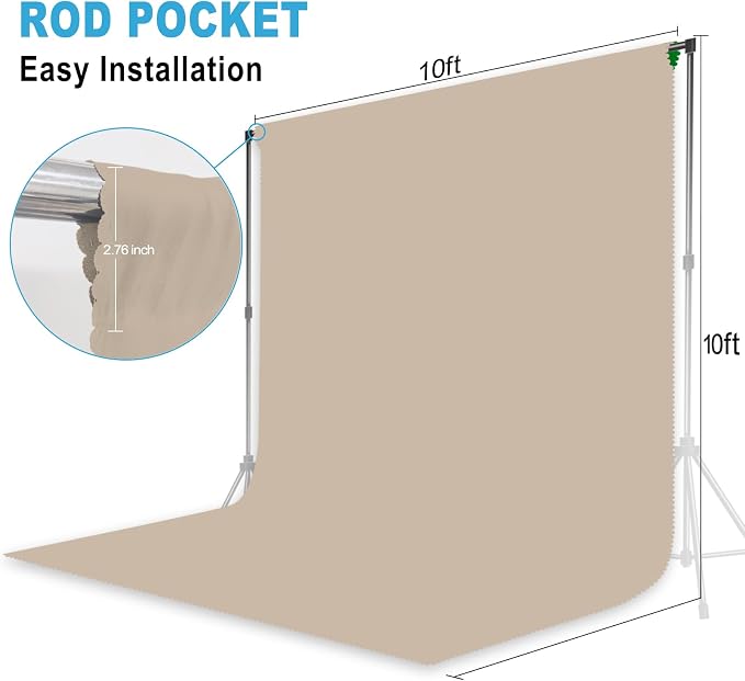Beige Backdrop for Photoshoot, Professional Photo Backdrop Background Curtain for Product Photography,Portraits, Wedding,Party,Live Streaming Video Recording 10X10 FT