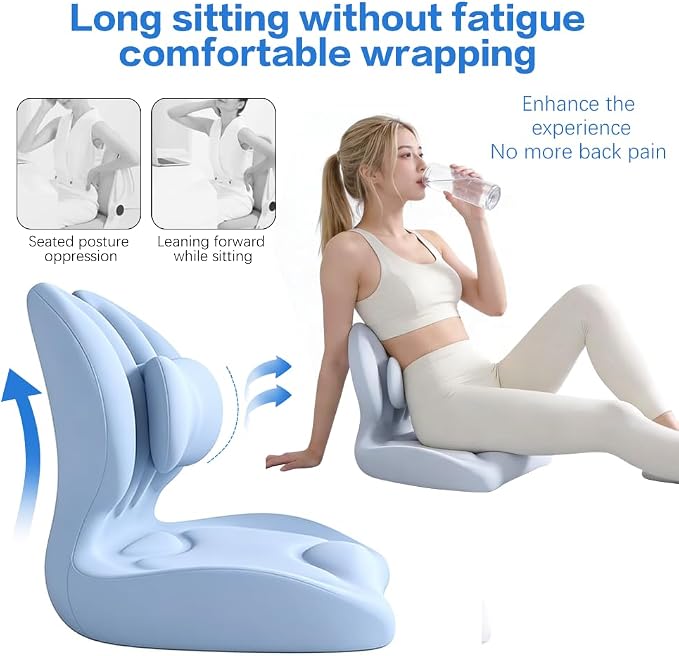 Adjustable Memory Foam Lumbar Cushion - Ergonomic Lower Back Support Pillow with Cotton Cover, Mid-Height Customizable Design for Office Chair, Car Seat, Long Sitting (Blue, Large)
