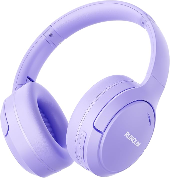 RUNOLIM Hybrid Active Noise Cancelling Headphones, Wireless Over Ear Bluetooth Headphones with Microphone, 100H Playtime, Foldable Headphone with HiFi Audio, Deep Bass for Home Travel Office（Purple）