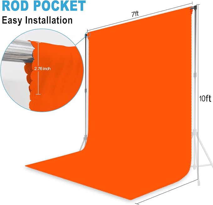 Orange Backdrop for Photoshoot, Professional Photo Backdrop Background Curtain for Product Photography，Portraits, Wedding, Party, Live Streaming Video Recording 7X10 FT