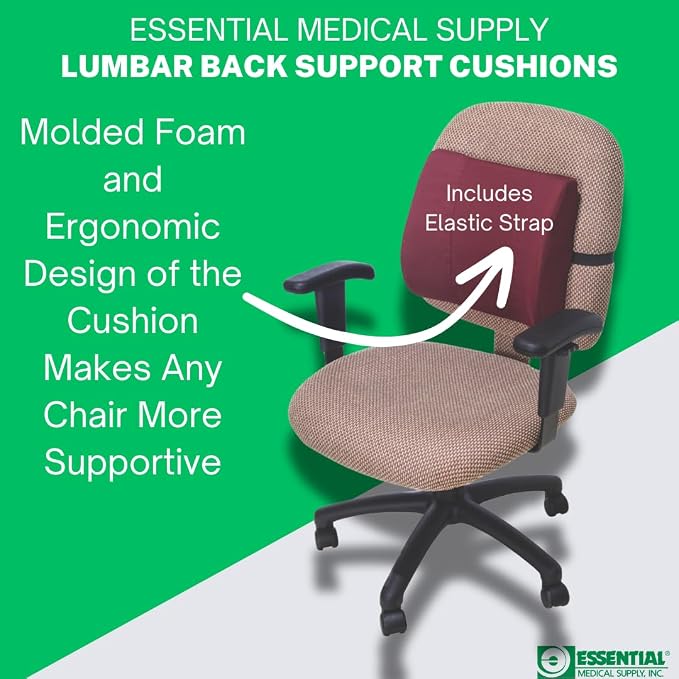 Essential Medical Supply Molded Lumbar Cushion in Navy with Elastic Positioning Strap - Perfect for Office or Car Chairs, Provides Lower Back Support and Comfort