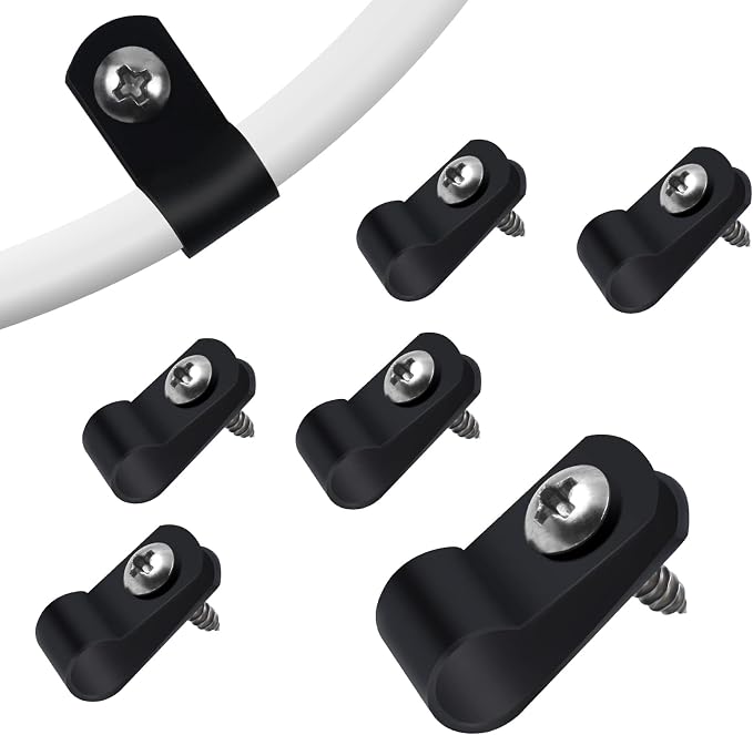 VIPMOON 100Pcs 1/2 Inch R-Type Cable Clamps, Nylon Plastic Cable Clips with Screws, Mounting Cord Fasteners for Electrical Wire Clamps Management, Black