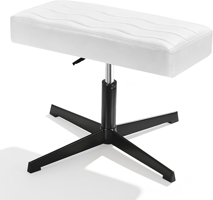 VECELO Under Desk Footrest, PU Ergonomic Foot Rest with Comfort Padding, Height Adjustable for Relieving Leg Pain, Stiffness, and etc, White