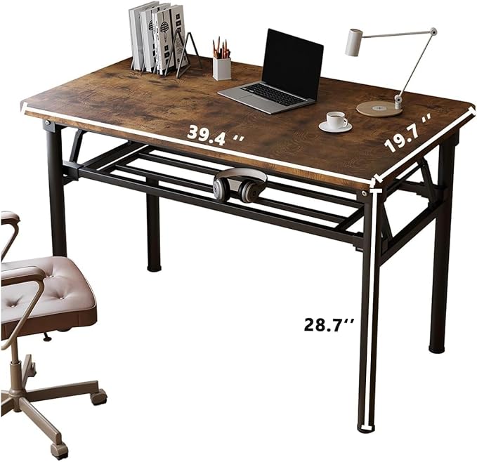 Folding Desk, 31.5" Foldable Desk for Small Spaces - Space Saving Folding Computer Desk, Portable Compact Design for Home Office, Bedroom, Dorm & Apartment, No Assembly Required
