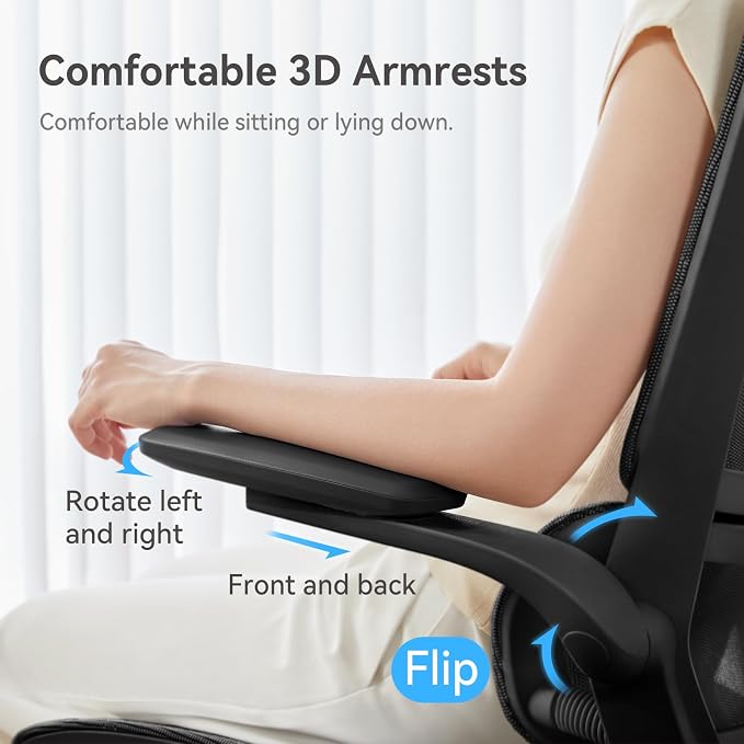 SIHOO M59AS Ergonomic Office Chair, Desk Chair with 3D Flip-up Armrests, Computer Chair with Dual Back Design and Adaptive Dynamic Lumbar Support, 2 Packs, Black
