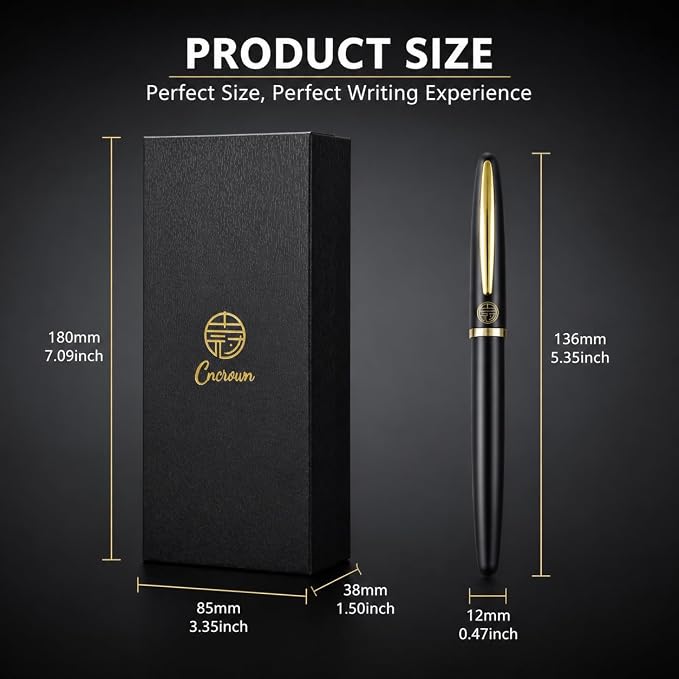 Luxury Gold Rollerball Pen, 24K gold-plated exquisite pen body, stylish and simple design, two ink refills, gift set for men and women, executive writing, office, graduation gift (Black)