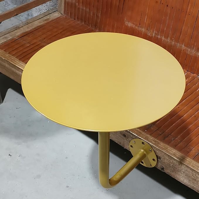 Wall-Mounted Small Round Table for Cafe, Dessert Shop & Home - 3.0MM Thick Iron Metal Anti-Deformation, Space-Saving(Yellow,35x45x20cm)