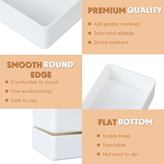 Teling 2 Pcs White Plastic Desk Organizer Tray Shallow Drawer Pencil Tray Tabletop Organizer for Office, Home, or Study 9.45x2.95x1.38 Inch