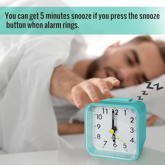 Lamisola Small Battery Operated Analog Alarm Clock, Travel Clock, Quieter Bedside Clocks for Bedrooms Bathroom Shelf Desk, Green