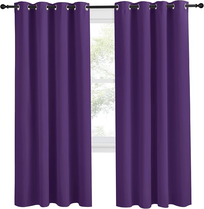 NICETOWN Blackout Window Curtain Short, 55W x 78L, Sold Individually, Royal Purple Color, Home Fashion Thermal Insulated Room Darkening Drapery for Bedroom