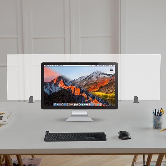 Acrylic Free Standing Screen, 60”W x 18”H Desk Divider Sound Absorbing Cubicle Desk Divider, Desk Privacy Panel and Privacy Shields for Student Desks, 3C-type clamps, on Desk Partition, Frosted