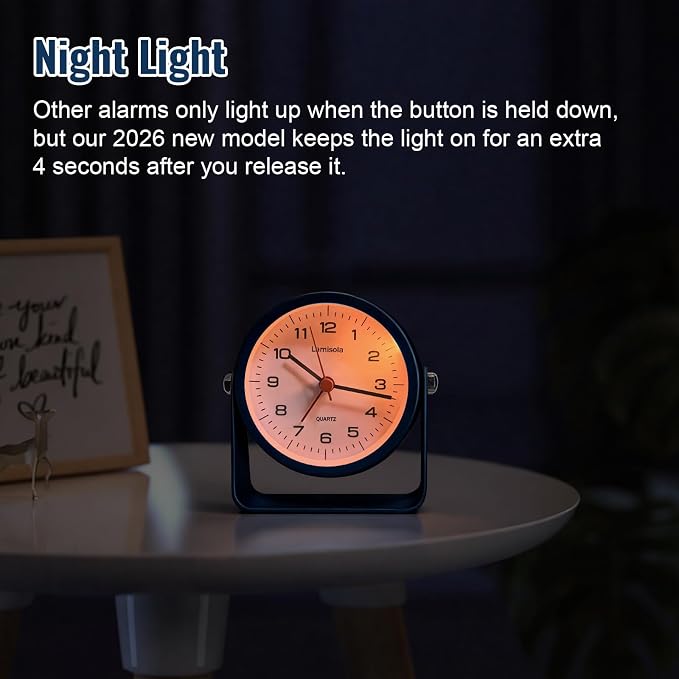 Lamisola 3.5 Inch Small Desk Battery Clock, Alarm Clock for Bedroom, Blue | Travel Clock for Bathroom Table Shelf Bedside, Cute Metal Vintage