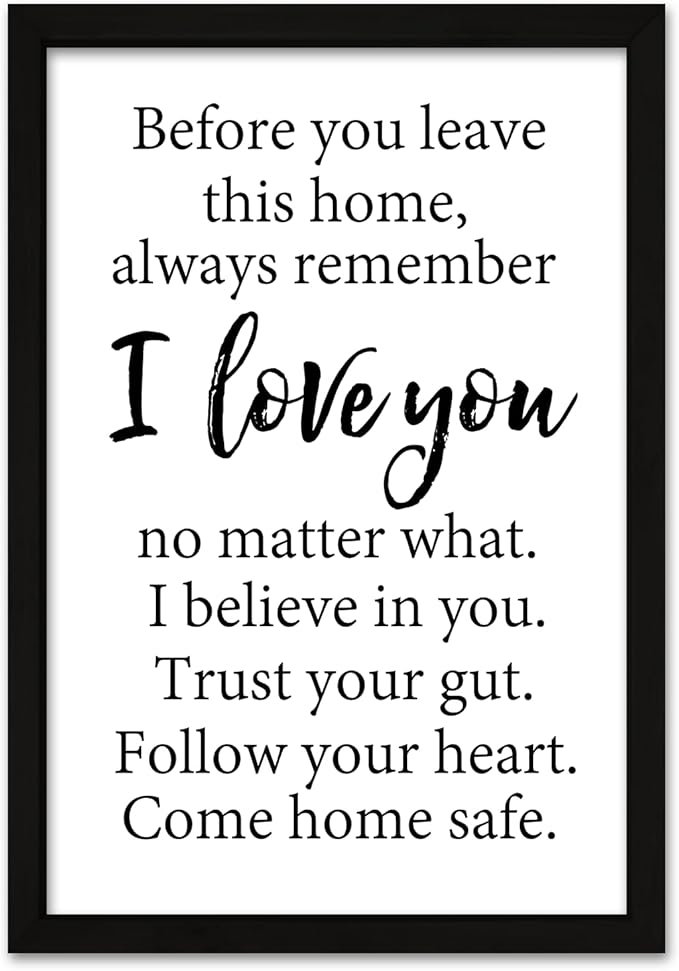 RLWangChao Before You Leave This Home Wall Decor Art 16"X11" I Love You Sign Inspirational Quotes Family Entryway Wood Framed Wall Hanging (Black)