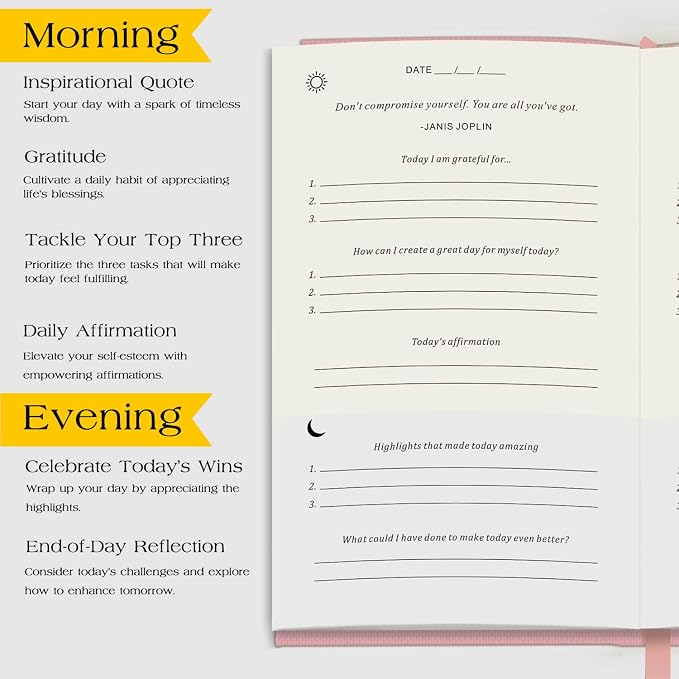 The Original Gratitude Journal with Inspiring Prompts & Quotes for Mindfulness, Reflection & Personal Growth - Daily Wellness Journal for Men & Women - Luxurious Linen Pink Cover