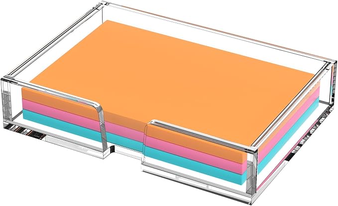 BEEGO Sticky Note Organizer - 4x6 in Crystal Clear Acrylic Notepad Holder & Dispenser for Dorm Room Office Desk Organization