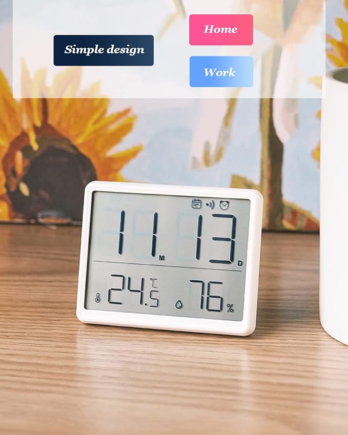 GooDay Smart Digital Alarm Clock, w/Magnetic Attraction, Indoor Temperature Humidity, HD Screen Hour Date, Battery Operated - White