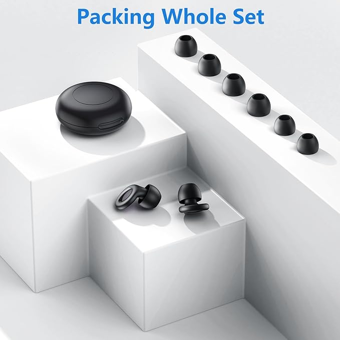 Ear Plugs for Sleeping 45db Noise Cancelling Earplugs Noise Reduction Silicone Reusable Earplug for Snoring Focus Concert Hearing Protection Ear Plug with Case and 6 Eartips (Black)