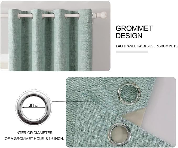 MIULEE Linen Texture Curtains for Bedroom Solid 100% Blackout Thermal Insulated Seafoam Green Curtains Grommet Room Darkening Curtains/Draperies for Living Room 52x54 Inch (2 Panels)
