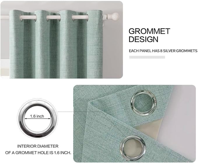 MIULEE Linen Texture Curtains for Bedroom Solid 100% Blackout Thermal Insulated Seafoam Green Curtains Grommet Room Darkening Draperies for Living Room 52x108 Inch (2 Panels)