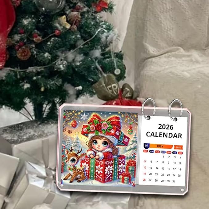 2026 Standing Desk Calendar DIY Diamond Art Painting Monthly Flip Desktop Calendar Mosaic Kits Acrylic Tabletop Calendars Diamond Art Craft Supplies Planner for Office Home Decor-Gift
