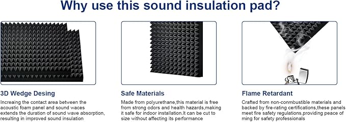 2 Pack Black Acoustic Foam Panels,48x24x2 Inch Sound Proof,High Density Soundproof Wall Panels,Fireproof Cancelling Foam Studio (Black, 2 PCS)