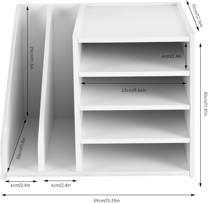Desk Organizers and Accessories, File Organizer for Desk, 5-Tier Paper Letter Tray with File Holder, Desktop Organizer for Office Supplies, Office Desk Accessories (White)