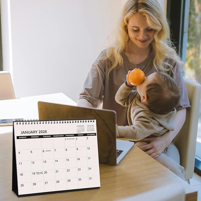 SKYDUE Desk Calendar 2026-2027, 21 Months Small Desk Calendar 2026-2027, Apr 2026 to Dec 2027, 10" x 8" Desktop Calendar Planner with Stickers, Black