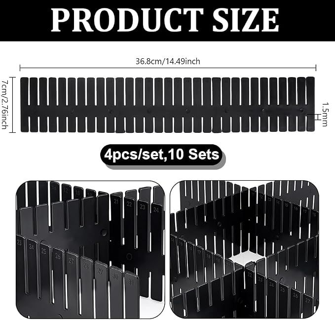 PH PandaHall 40pcs Black Drawer Dividers Plastic Drawer Organizer 14.5x2.7 inch DIY Adjustable Drawers Separators Storage for Kitchen Bedroom Office Sock Underwear Organizing Cutlery Makeup Clothes