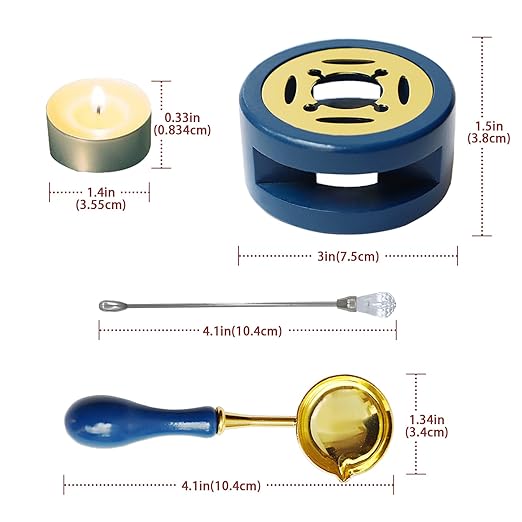 Blue Wax Seal Warmer Furnace Kit with Spoon & Stir Stick and Tealight Candles Set for Wedding Wax Envelope Seal Stamp (Dark Blue)