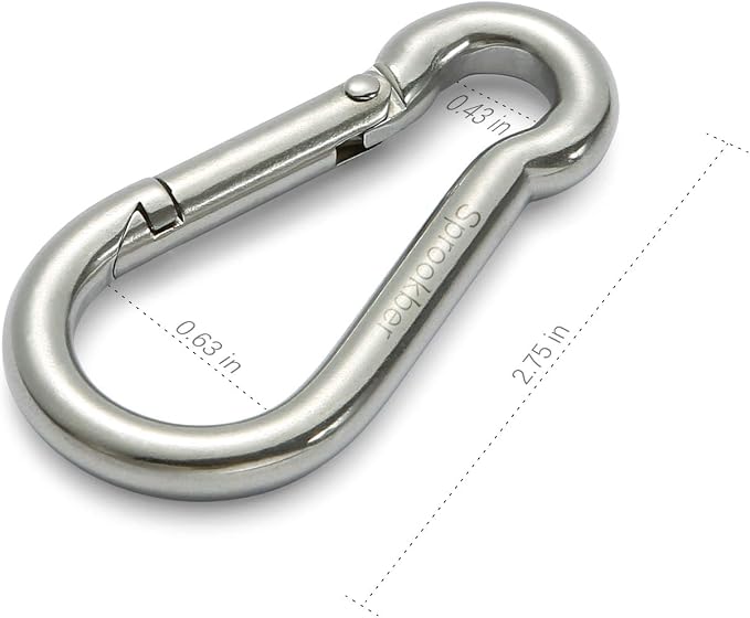 sprookber Stainless Steel Spring Snap Hook Carabiner - 304 Stainless Steel Caribeener Clips, Set of 6